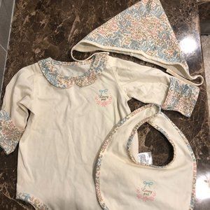 Les Enphants floral onesie hat bib outfit 6M